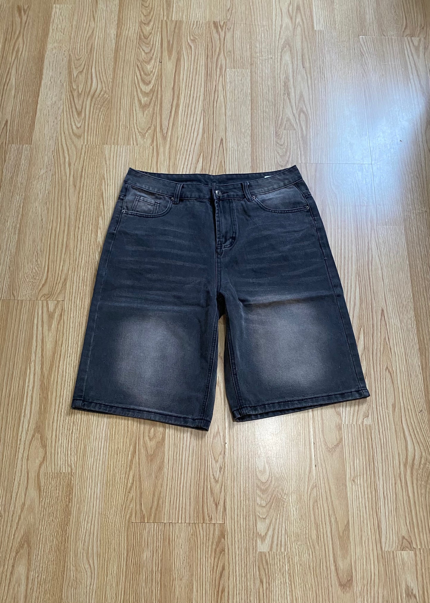 Short en Jean Baggy Noir Délavé