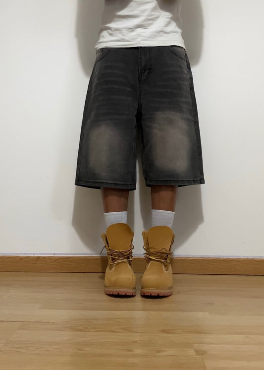 Short en Jean Baggy Noir Délavé