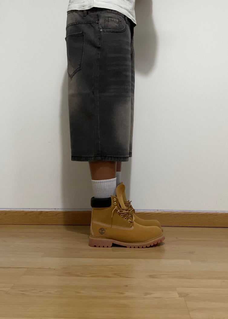 Short en Jean Baggy Noir Délavé